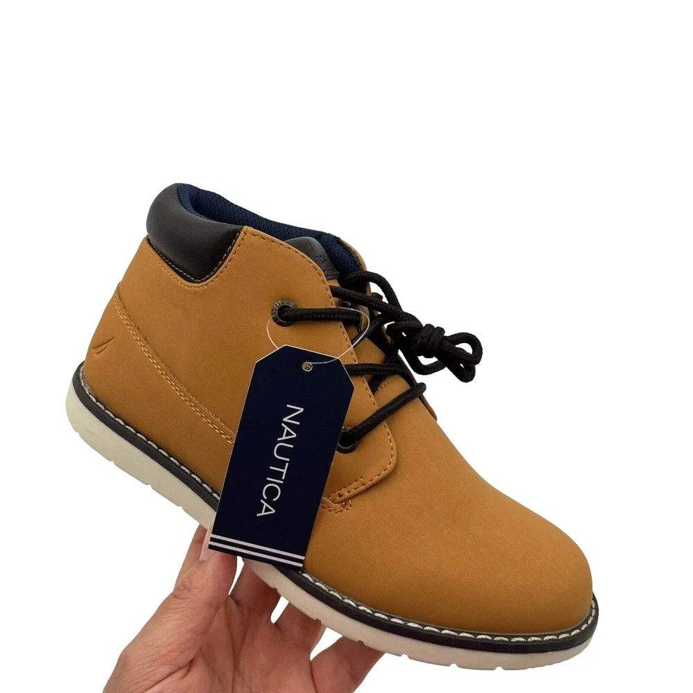 Nautica Youth Boys Chukka Casual Ankle‎ Boots Size 4 Brown Tan Vegan Leather